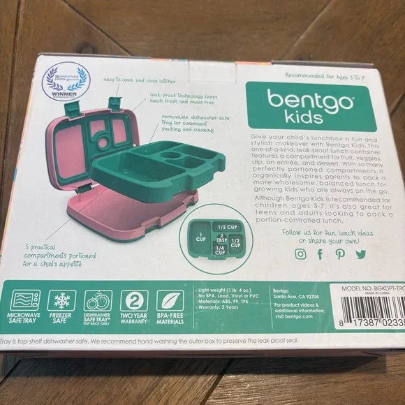 Bentgo Kids Pink & Green Durable Leak-Proof Lunch Box NIB - Picture 7 of 7